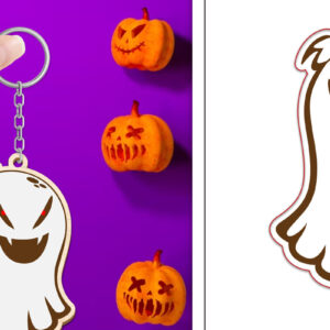 Intra απο ξύλο plywood  Χρώμα wenge 3mm-4mm πάχος - με μπρελόκ Halloween Ghost Δίασταση 4x4 cm INTRAFABR-98156381