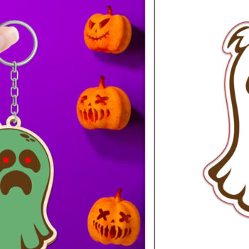 Intra απο ξύλο plywood Χρώμα wenge 3mm-4mm πάχος - με μπρελόκ Halloween Ghost Δίασταση 4x4 cm INTRAFABR-98157145 - Image 1