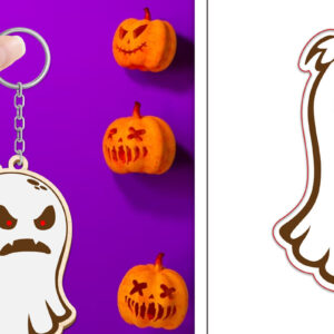 Intra απο ξύλο plywood  Χρώμα wenge 3mm-4mm πάχος - με μπρελόκ Halloween Ghost Δίασταση 4x4 cm INTRAFABR-98156165