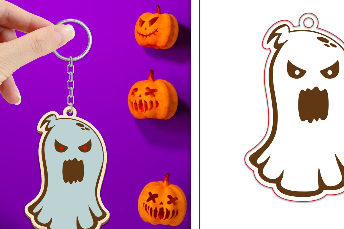Intra απο ξύλο plywood  Χρώμα wenge 3mm-4mm πάχος - με μπρελόκ Halloween Ghost Δίασταση 4x4 cm INTRAFABR-95782766