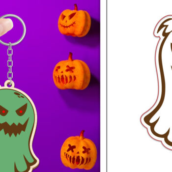 Intra απο ξύλο plywood Χρώμα wenge 3mm-4mm πάχος - με μπρελόκ Halloween Ghost Δίασταση 4x4 cm INTRAFABR-71980078 - Image 1