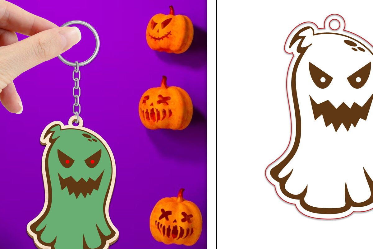 Intra απο ξύλο plywood  Χρώμα wenge 3mm-4mm πάχος - με μπρελόκ Halloween Ghost Δίασταση 4x4 cm INTRAFABR-71980078