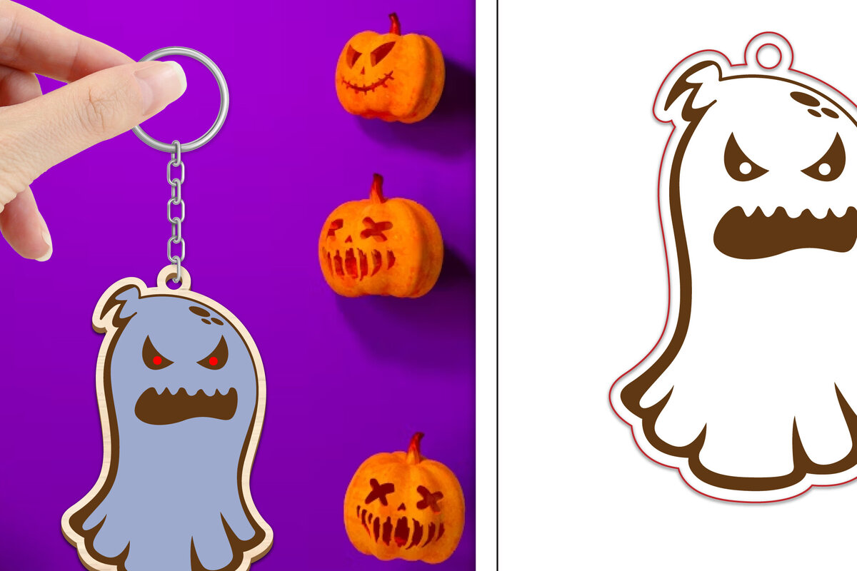 Intra απο ξύλο plywood  Χρώμα wenge 3mm-4mm πάχος - με μπρελόκ Halloween Ghost Δίασταση 4x4 cm INTRAFABR-71980119