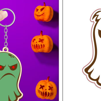 Intra απο ξύλο plywood Χρώμα wenge 3mm-4mm πάχος - με μπρελόκ Halloween Ghost Δίασταση 4x4 cm INTRAFABR-71980141 - Image 1