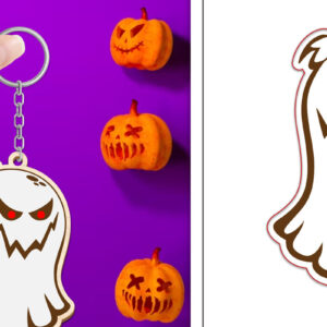 Intra απο ξύλο plywood  Χρώμα wenge 3mm-4mm πάχος - με μπρελόκ Halloween Ghost Δίασταση 4x4 cm INTRAFABR-71980169