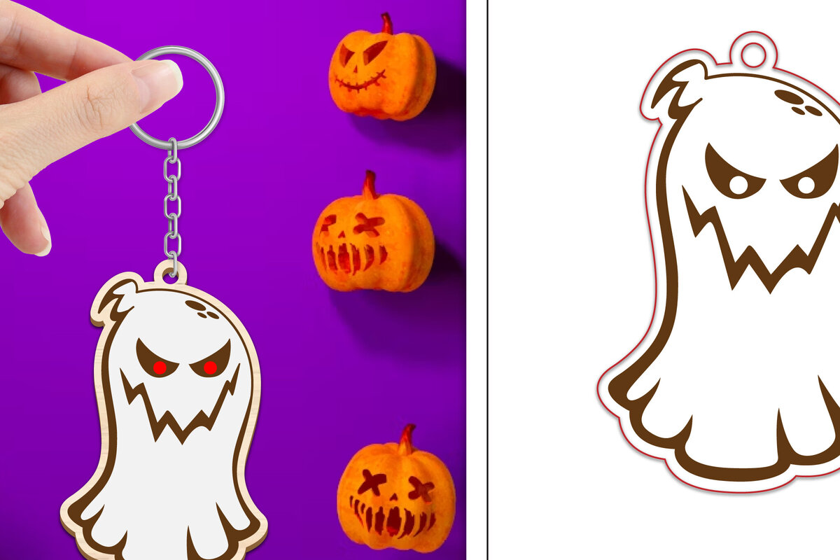 Intra απο ξύλο plywood  Χρώμα wenge 3mm-4mm πάχος - με μπρελόκ Halloween Ghost Δίασταση 4x4 cm INTRAFABR-71980169