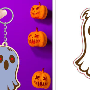 Intra απο ξύλο plywood  Χρώμα wenge 3mm-4mm πάχος - με μπρελόκ Halloween Ghost Δίασταση 4x4 cm INTRAFABR-71980198