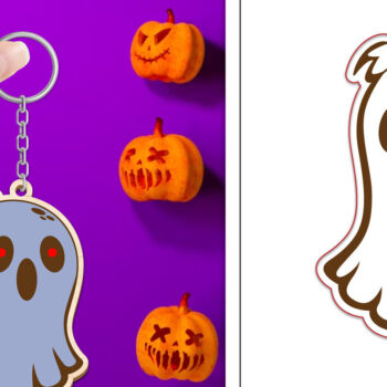 Intra απο ξύλο plywood Χρώμα wenge 3mm-4mm πάχος - με μπρελόκ Halloween Ghost Δίασταση 4x4 cm INTRAFABR-71980198 - Image 1