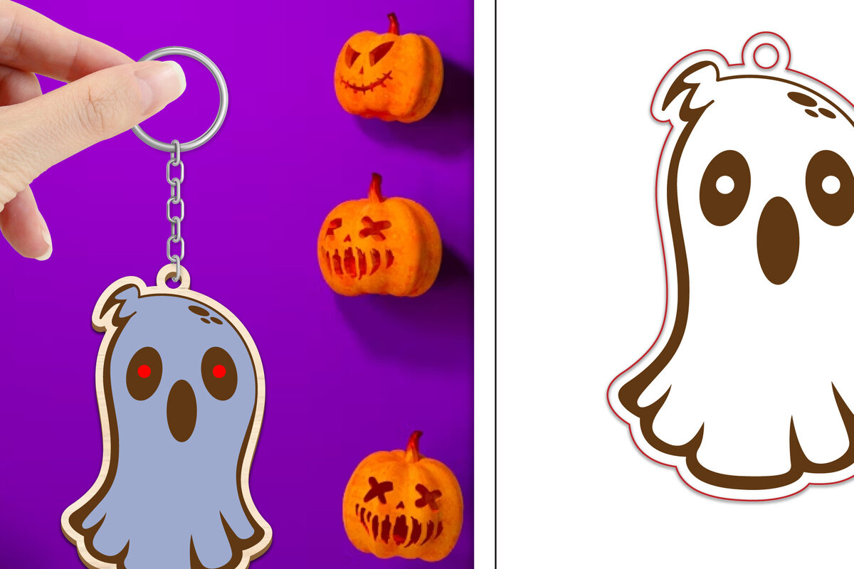 Intra απο ξύλο plywood  Χρώμα wenge 3mm-4mm πάχος - με μπρελόκ Halloween Ghost Δίασταση 4x4 cm INTRAFABR-71980198