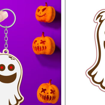 Intra απο ξύλο plywood Χρώμα wenge 3mm-4mm πάχος - με μπρελόκ Halloween Ghost Δίασταση 4x4 cm INTRAFABR-71980242 - Image 1