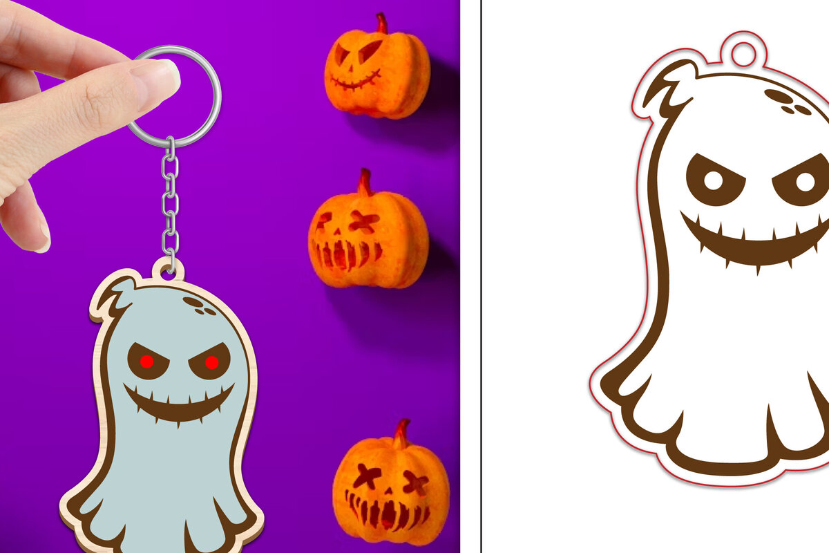 Intra απο ξύλο plywood  Χρώμα wenge 3mm-4mm πάχος - με μπρελόκ Halloween Ghost Δίασταση 4x4 cm INTRAFABR-71980265
