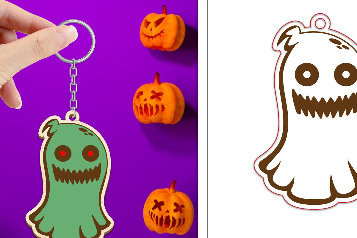 Intra απο ξύλο plywood  Χρώμα wenge 3mm-4mm πάχος - με μπρελόκ Halloween Ghost Δίασταση 4x4 cm INTRAFABR-71980281