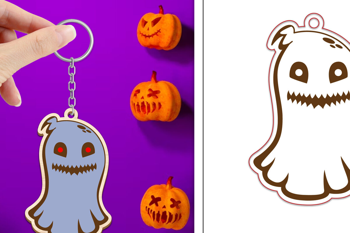Intra απο ξύλο plywood  Χρώμα wenge 3mm-4mm πάχος - με μπρελόκ Halloween Ghost Δίασταση 4x4 cm INTRAFABR-71980305