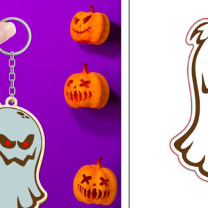 Intra απο ξύλο plywood  Χρώμα wenge 3mm-4mm πάχος - με μπρελόκ Halloween Ghost Δίασταση 4x4 cm INTRAFABR-71980378