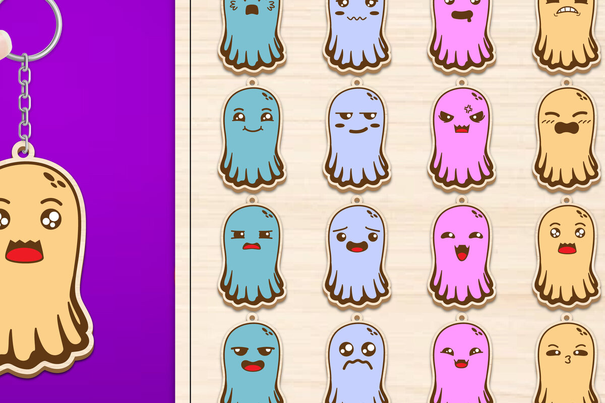 Intra απο ξύλο plywood  Χρώμα wenge 3mm-4mm πάχος - Πακέτο κοπής με μπρελόκ Halloween Ghost Δίασταση 4x4 cm INTRAFABR-71980420