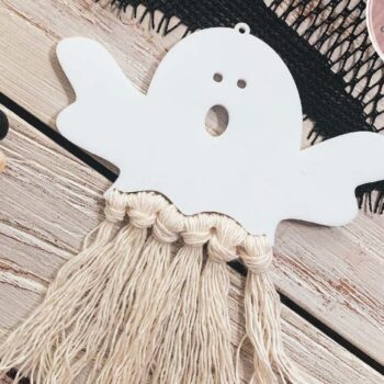 Intra απο ξύλο plywood  Χρώμα wenge 3mm-4mm πάχος - Halloween Ghost Macrame Δίασταση 15x15 cm INTRAFABR-71980523 - Image 1