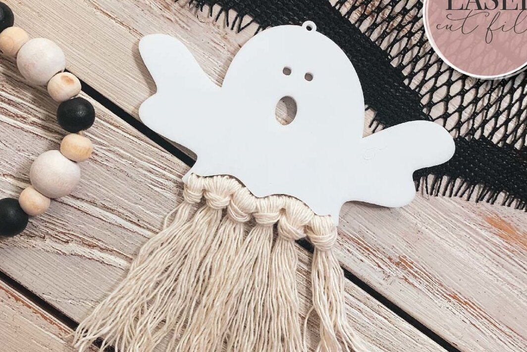 Intra απο ξύλο plywood  Χρώμα wenge 3mm-4mm πάχος - Halloween Ghost Macrame Δίασταση 15x15 cm INTRAFABR-71980523