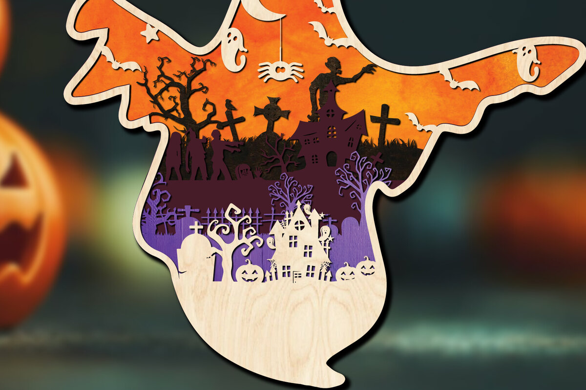 Intra απο ξύλο plywood  Χρώμα wenge 3mm-4mm πάχος - Αποκριάτικα στολίδια φαντασμάτων Αποκοπή αρχείων Δίασταση 6x6 cm INTRAFABR-71980538