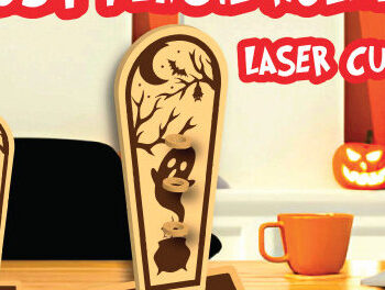 Intra απο ξύλο plywood  Χρώμα wenge 3mm-4mm πάχος - Μολυβοθήκη Halloween Ghost Δίασταση 15x15 cm INTRAFABR-71980625 - Image 1