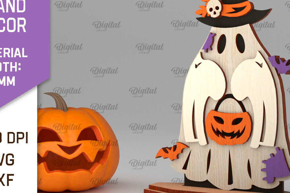 Intra απο ξύλο plywood  Χρώμα wenge 3mm-4mm πάχος - Halloween Ghost Stand Διακόσμηση με λέιζερ Δίασταση 15x15 cm INTRAFABR-71980685