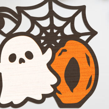 Intra απο ξύλο plywood  Χρώμα wenge 3mm-4mm πάχος - Halloween Ghost με διακόσμηση αράχνη Δίασταση 8x4 cm INTRAFABR-71980699 - Image 1