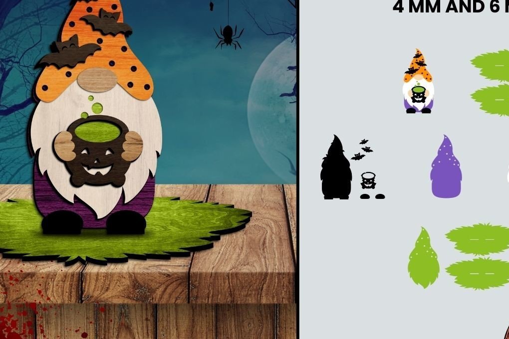 Intra απο ξύλο plywood  Χρώμα wenge 3mm-4mm πάχος - Halloween Gnome Multilayered D Δίασταση 10x8 cm INTRAFABR-120588739