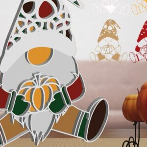 Intra απο ξύλο plywood  Χρώμα wenge 3mm-4mm πάχος - Halloween Gnome με κολοκύθα 3D Δίασταση 15x15 cm INTRAFABR-119854047