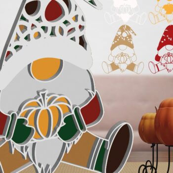 Intra απο ξύλο plywood Χρώμα wenge 3mm-4mm πάχος - Halloween Gnome με κολοκύθα 3D Δίασταση 15x15 cm INTRAFABR-119854047 - Image 3