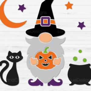 Intra απο ξύλο plywood  Χρώμα wenge 3mm-4mm πάχος - Halloween Gnome με μαύρη γάτα κολοκύθας Δίασταση 15x15 cm INTRAFABR-119872630