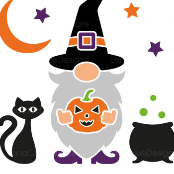 Intra απο ξύλο plywood Χρώμα wenge 3mm-4mm πάχος - Halloween Gnome με μαύρη γάτα κολοκύθας Δίασταση 15x15 cm INTRAFABR-119872630 - Image 2