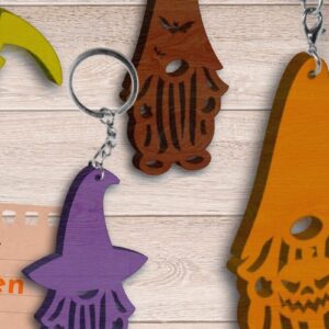 Intra απο ξύλο plywood  Χρώμα wenge 3mm-4mm πάχος - κοπής λέιζερ με μπρελόκ Halloween Gnomes Δίασταση 4x4 cm INTRAFABR-119872692