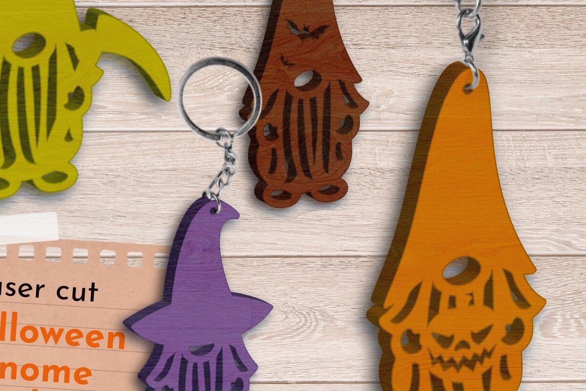 Intra απο ξύλο plywood  Χρώμα wenge 3mm-4mm πάχος - κοπής λέιζερ με μπρελόκ Halloween Gnomes Δίασταση 4x4 cm INTRAFABR-119872692