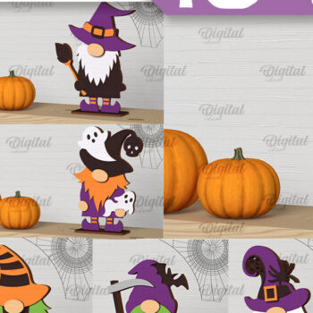 Intra απο ξύλο plywood  Χρώμα wenge 3mm-4mm πάχος - Δέσμη κοπής με λέιζερ Halloween Gnomes Δίασταση 15x15 cm INTRAFABR-119926615 - Image 1