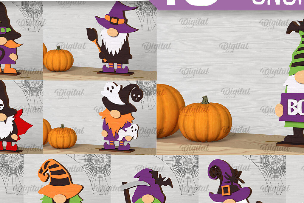 Intra απο ξύλο plywood  Χρώμα wenge 3mm-4mm πάχος - Δέσμη κοπής με λέιζερ Halloween Gnomes Δίασταση 15x15 cm INTRAFABR-119926615