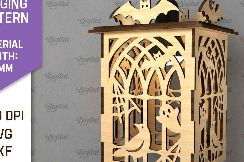 Intra απο ξύλο plywood  Χρώμα wenge 3mm-4mm πάχος - Αποκριάτικο Κρεμαστό Φανάρι με λέιζερ Δίασταση 15x15 cm INTRAFABR-114666530