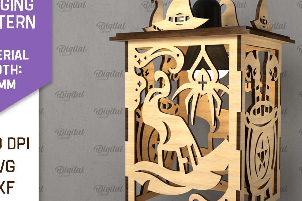 Intra απο ξύλο plywood  Χρώμα wenge 3mm-4mm πάχος - Αποκριάτικο Κρεμαστό Φανάρι με λέιζερ Δίασταση 15x15 cm INTRAFABR-114666576