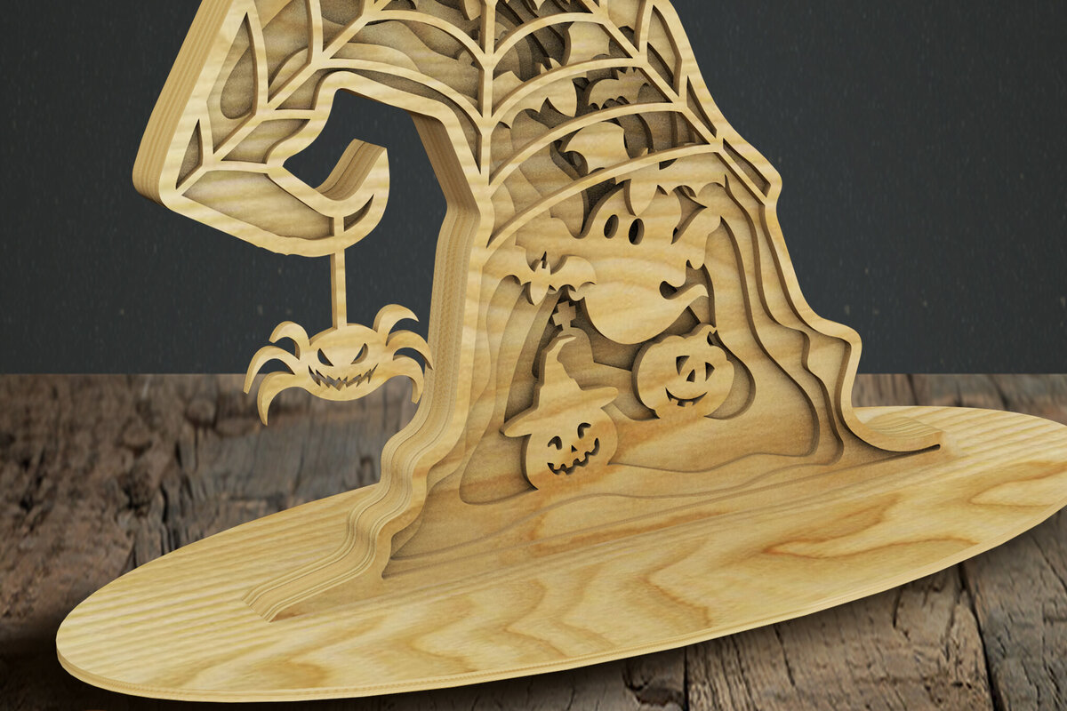 Intra απο ξύλο plywood  Χρώμα wenge 3mm-4mm πάχος - Πρότυπο αποκοπής με λέιζερ καπέλων αποκριών Δίασταση 13x16 cm INTRAFABR-100609832