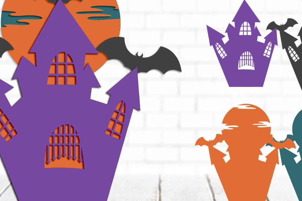 Intra απο ξύλο plywood  Χρώμα wenge 3mm-4mm πάχος - Halloween Haunted House 3d Layered Δίασταση 8x8 cm INTRAFABR-100609891