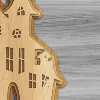Intra απο ξύλο plywood  Χρώμα wenge 3mm-4mm πάχος - Halloween Haunted House Laser/Κοπή ξύλου Δίασταση 15x15 cm INTRAFABR-103514432 - Image 1