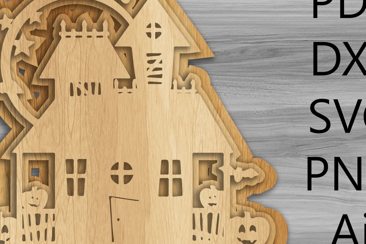 Intra απο ξύλο plywood  Χρώμα wenge 3mm-4mm πάχος - Halloween Haunted House Laser/Κοπή ξύλου Δίασταση 15x15 cm INTRAFABR-103514692