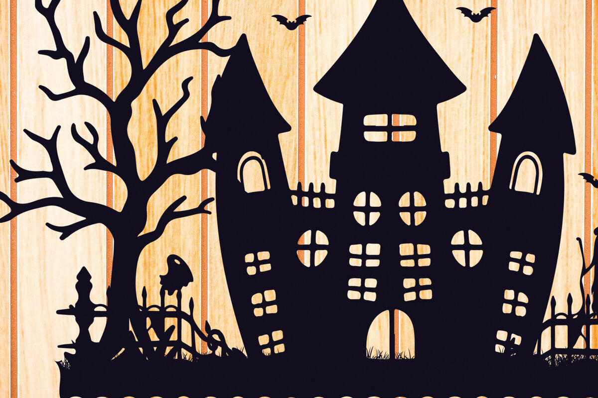 Intra απο ξύλο plywood  Χρώμα wenge 3mm-4mm πάχος - Halloween Haunted House Design 12 Δίασταση 15x15 cm INTRAFABR-99928369