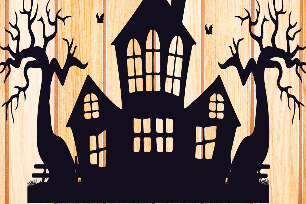 Intra απο ξύλο plywood  Χρώμα wenge 3mm-4mm πάχος - Halloween Haunted House Design 13 Δίασταση 15x15 cm INTRAFABR-99928387