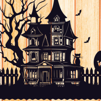 Intra απο ξύλο plywood  Χρώμα wenge 3mm-4mm πάχος - Halloween Haunted House Design 18 Δίασταση 15x15 cm INTRAFABR-99928039 - Image 1