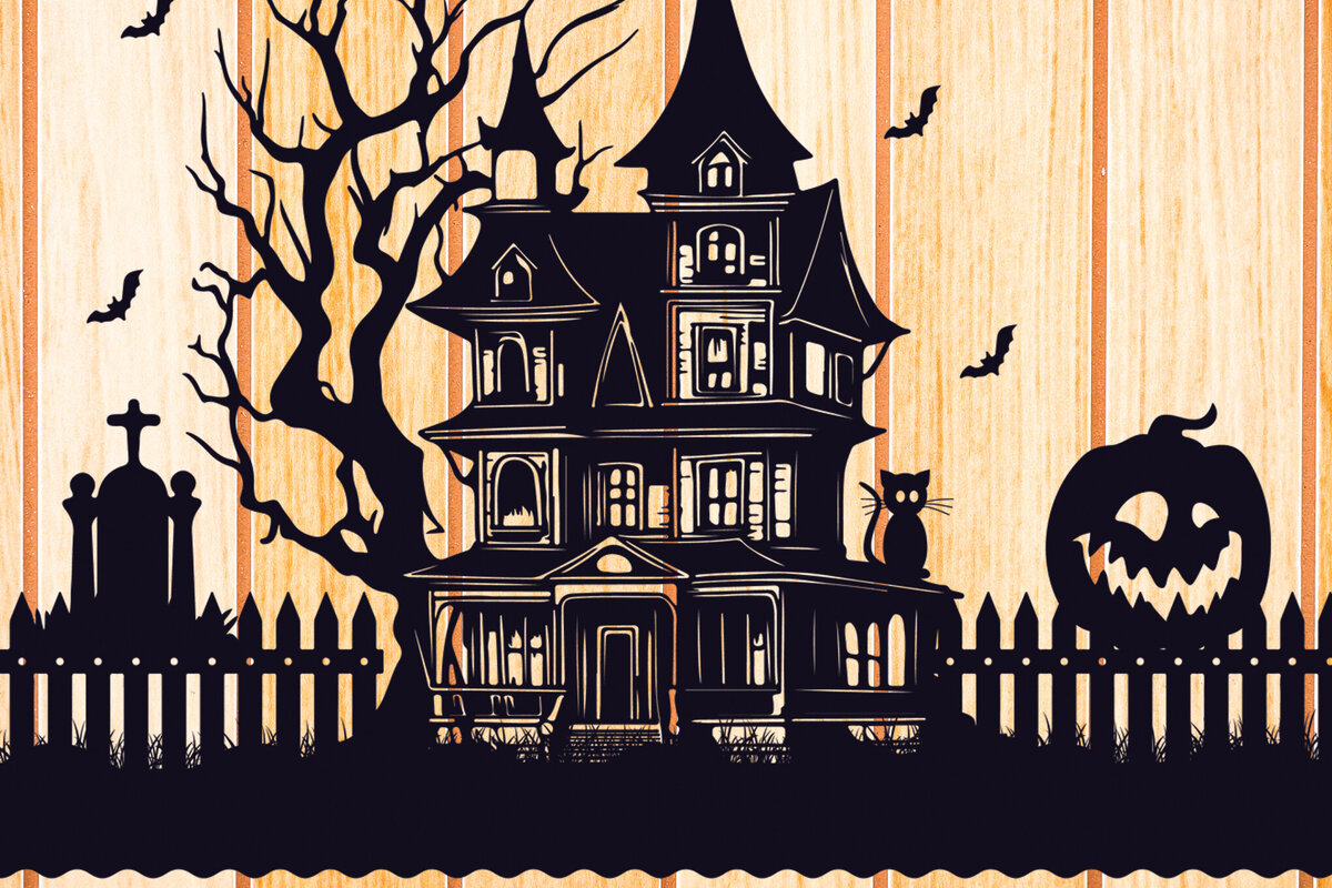Intra απο ξύλο plywood  Χρώμα wenge 3mm-4mm πάχος - Halloween Haunted House Design 18 Δίασταση 15x15 cm INTRAFABR-99928039