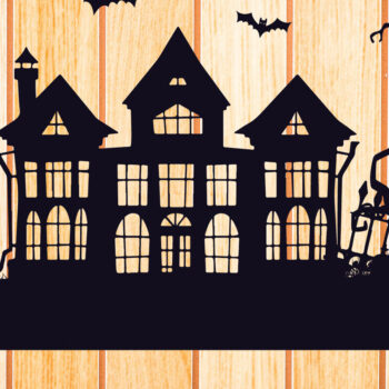 Intra απο ξύλο plywood  Χρώμα wenge 3mm-4mm πάχος - Halloween Haunted House Design 2 Δίασταση 15x15 cm INTRAFABR-99928112 - Image 1