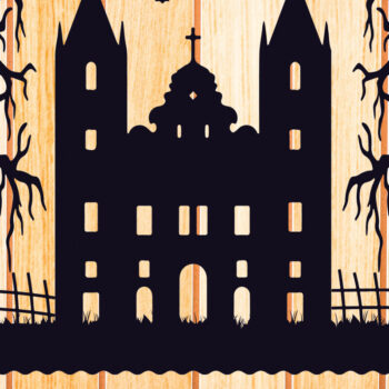 Intra απο ξύλο plywood  Χρώμα wenge 3mm-4mm πάχος - Halloween Haunted House Design 20 Δίασταση 15x15 cm INTRAFABR-99928140 - Image 2