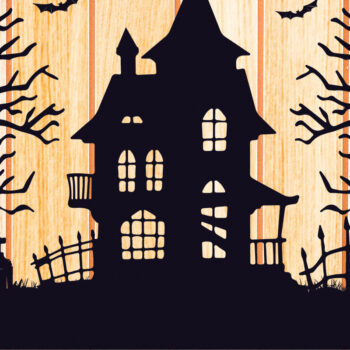 Intra απο ξύλο plywood  Χρώμα wenge 3mm-4mm πάχος - Halloween Haunted House Design 5 Δίασταση 15x15 cm INTRAFABR-76594986 - Image 2