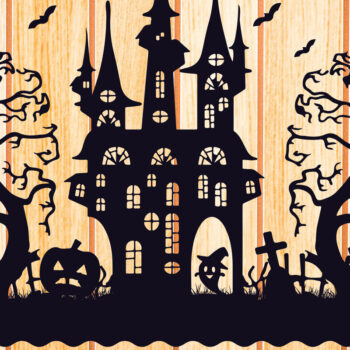 Intra απο ξύλο plywood  Χρώμα wenge 3mm-4mm πάχος - Halloween Haunted House Design 6 Δίασταση 15x15 cm INTRAFABR-77092817 - Image 1