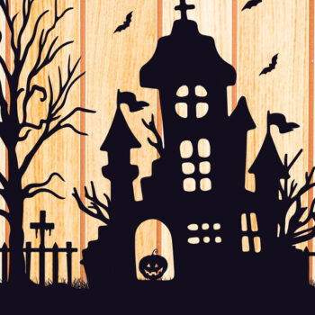 Intra απο ξύλο plywood  Χρώμα wenge 3mm-4mm πάχος - Halloween Haunted House Design 9 Δίασταση 15x15 cm INTRAFABR-77092982 - Image 1