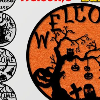 Intra απο ξύλο plywood  Χρώμα wenge 3mm-4mm πάχος - Πακέτο σημαδιών καλωσορίσματος Halloween Haunted Δίασταση 40x50 cm INTRAFABR-77093196 - Image 1